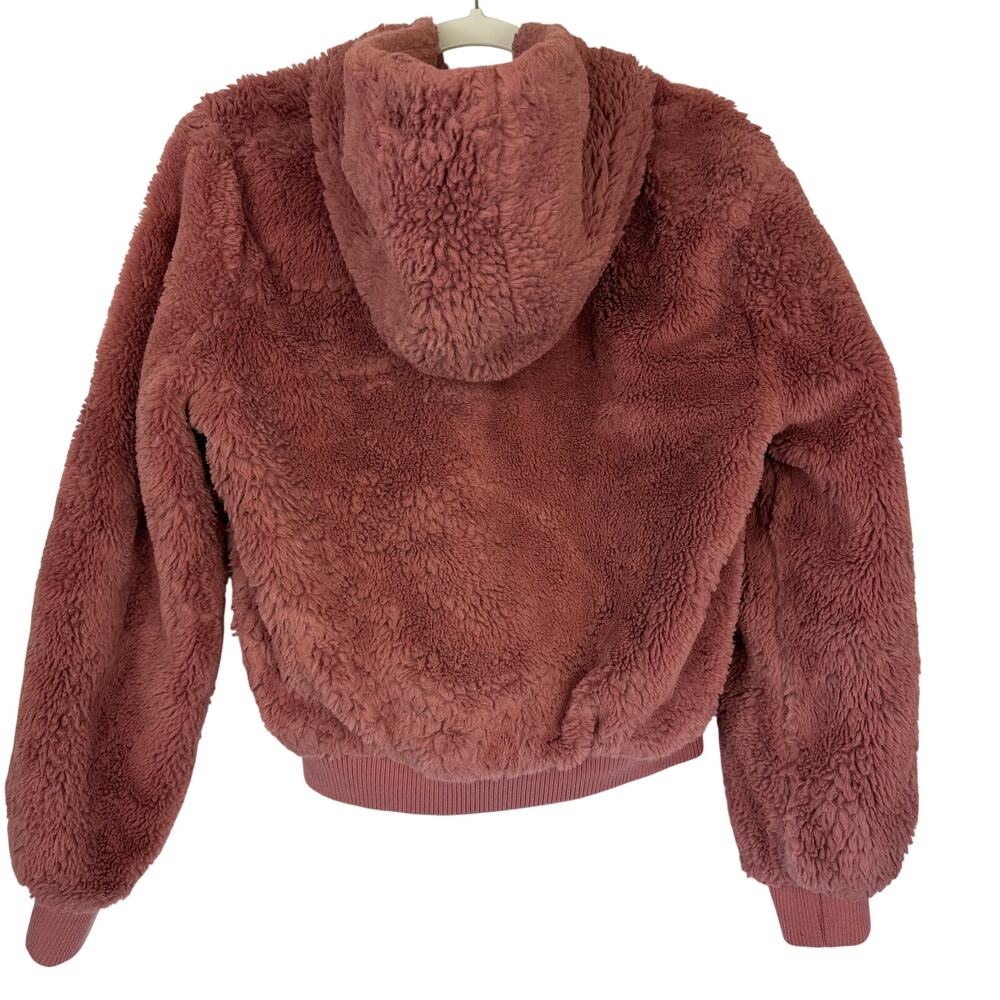 Love Tree‎ Hooded Sherpa Teddy Bomber Jacket Women Size L Dusty Rose Pink - Picture 3 of 5